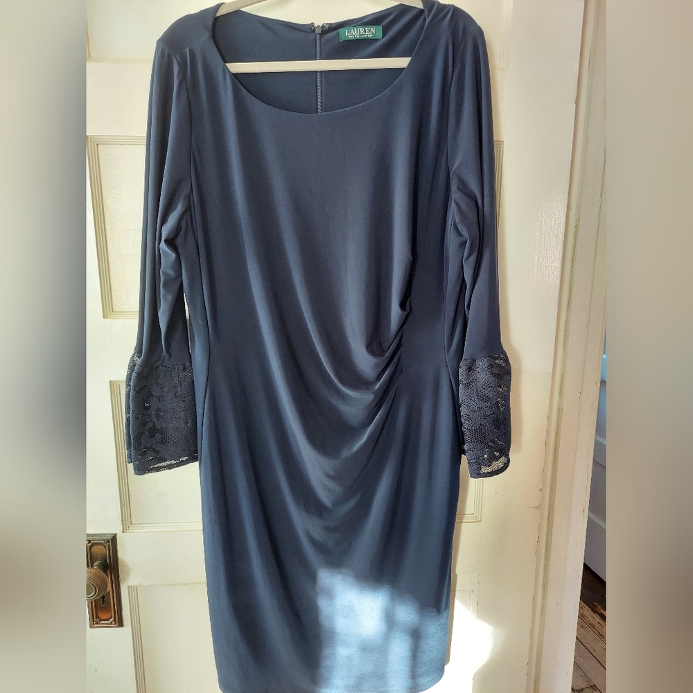 Lauren Ralph Lauren Navy Taffeta-Jersey Midi Dress